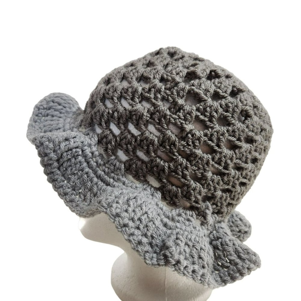 Bucket Hat granny handknit shades of grey sun hat